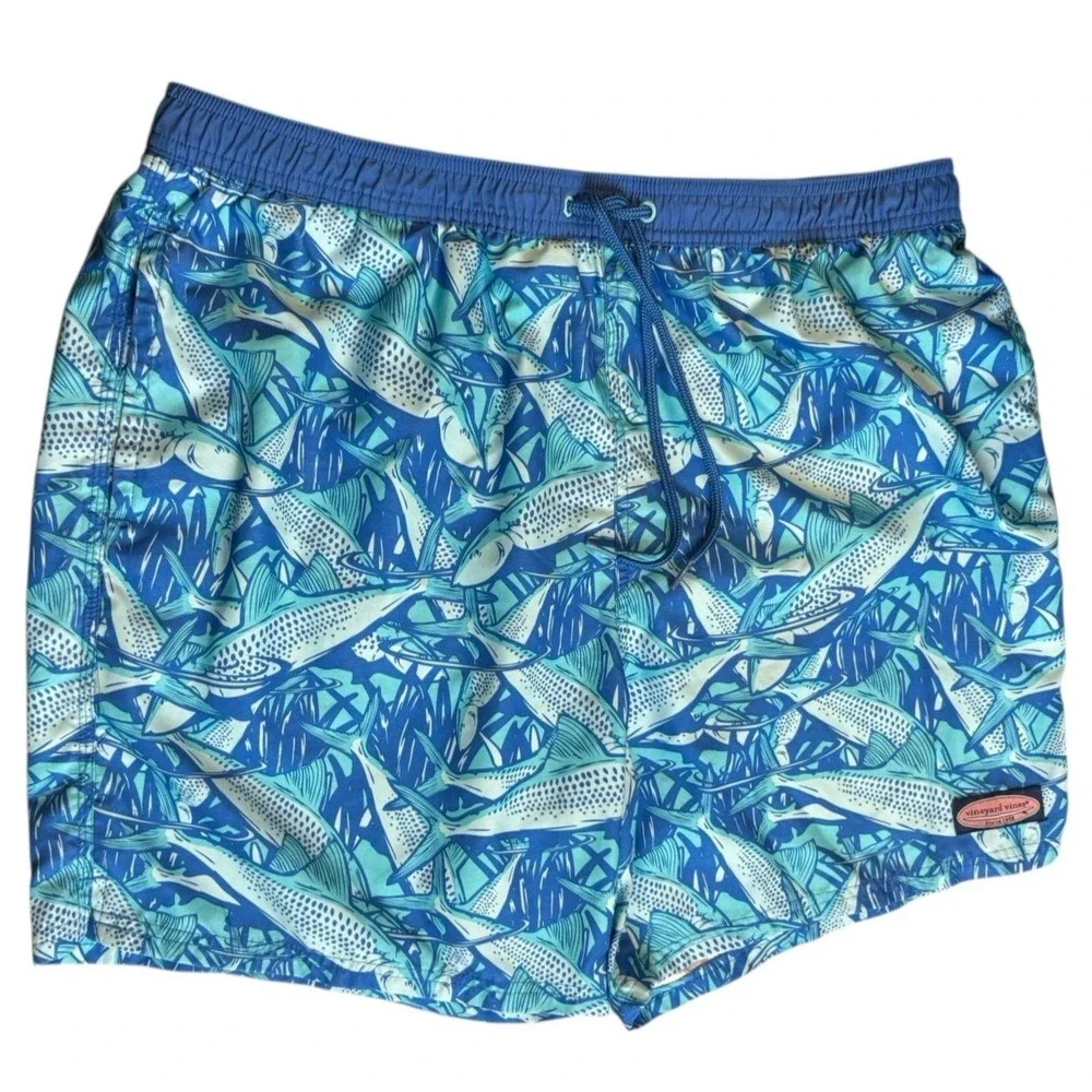 Vineyard Vines Men's Trunks Shorts Swim Size XL Chappy Fish Lined Elastic‎ Waist